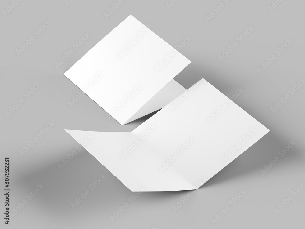Brochure in square format folded to two - mockup. 3d illustration Brochure in square format folded to two - mockup. 3d illustration