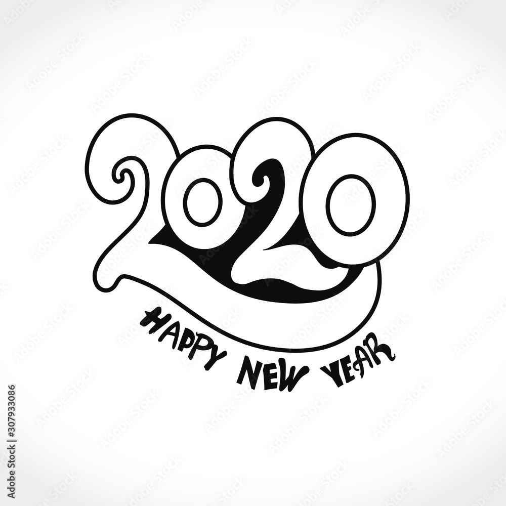Happy New Year 2020 logo text design. Flat vector template 2020 with wishes. Design template card, cover, calendar, brochure, poster, banner. Black symbol on a light background. Happy New Year 2020 logo text design. Flat vector template 2020 with wishes. Design template card, cover, calendar, brochure, poster, banner. Black symbol on a light background.