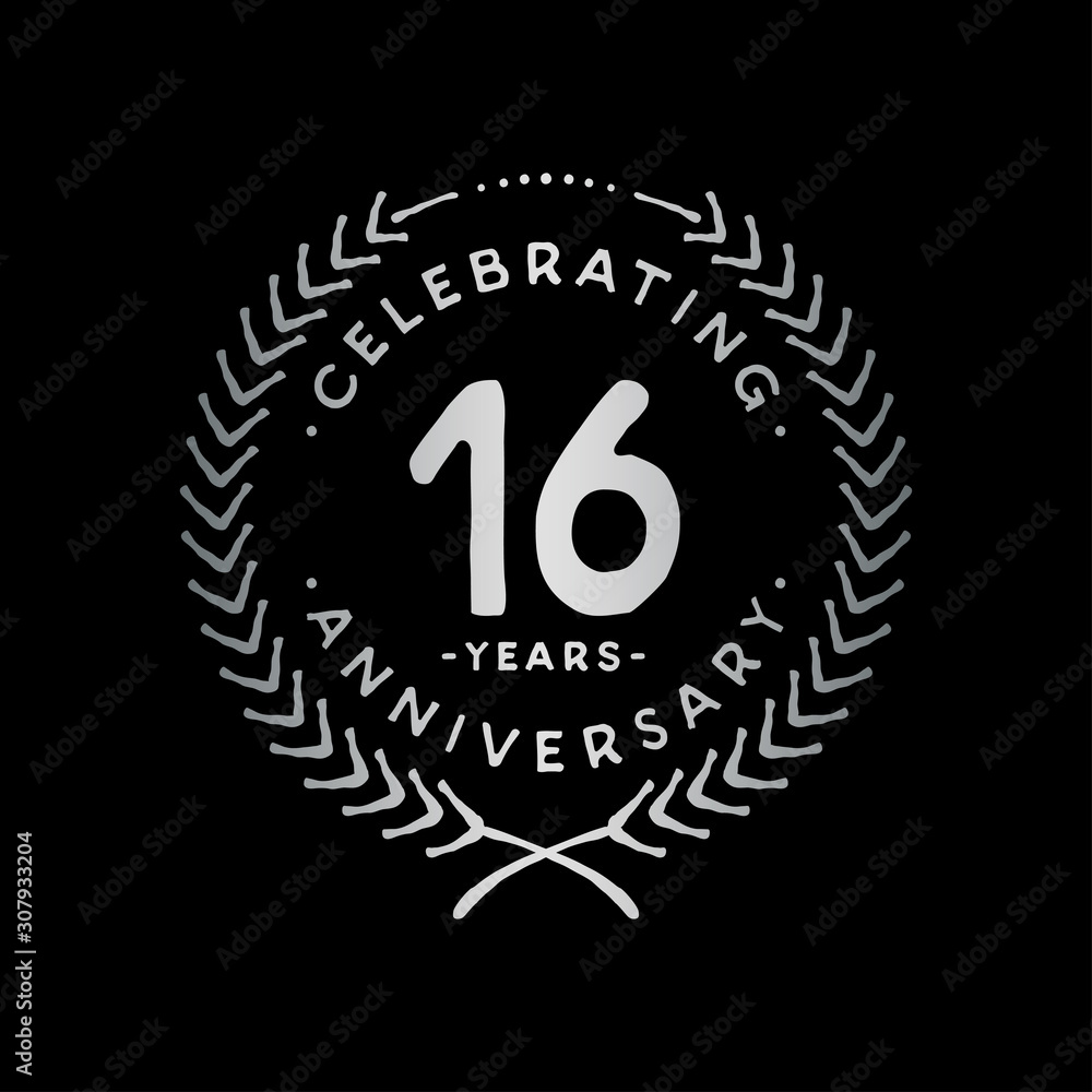 16 years design template. 16th vector and illustration.