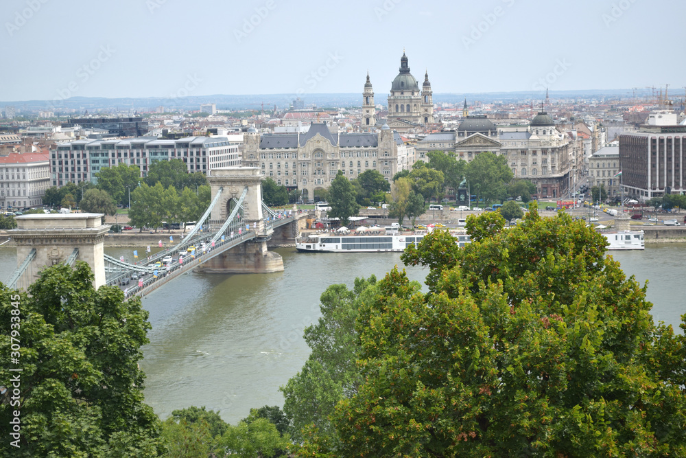 Obraz premium Budapest landscape, Bridge view, backfround, Old city panorama, Danube river