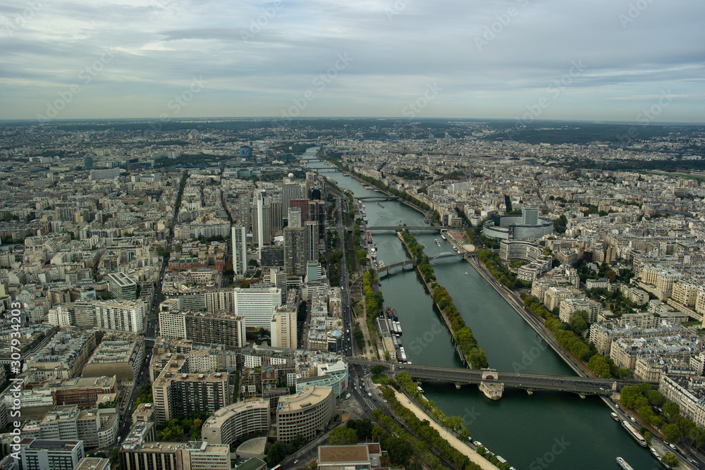 Fototapeta premium Paris and Seine from above