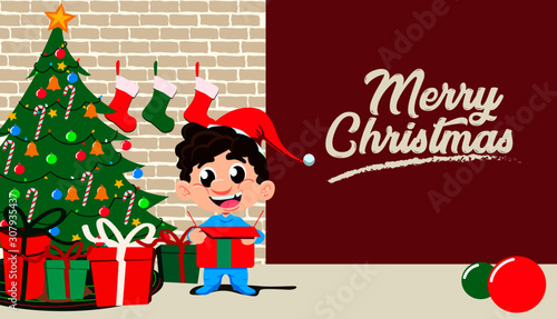 niño con regalos en navidad