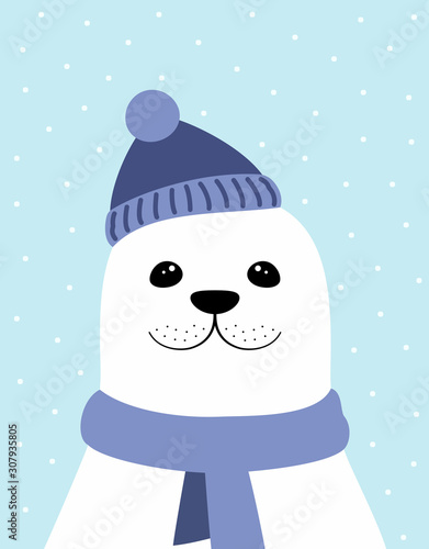 winter card with cute seal