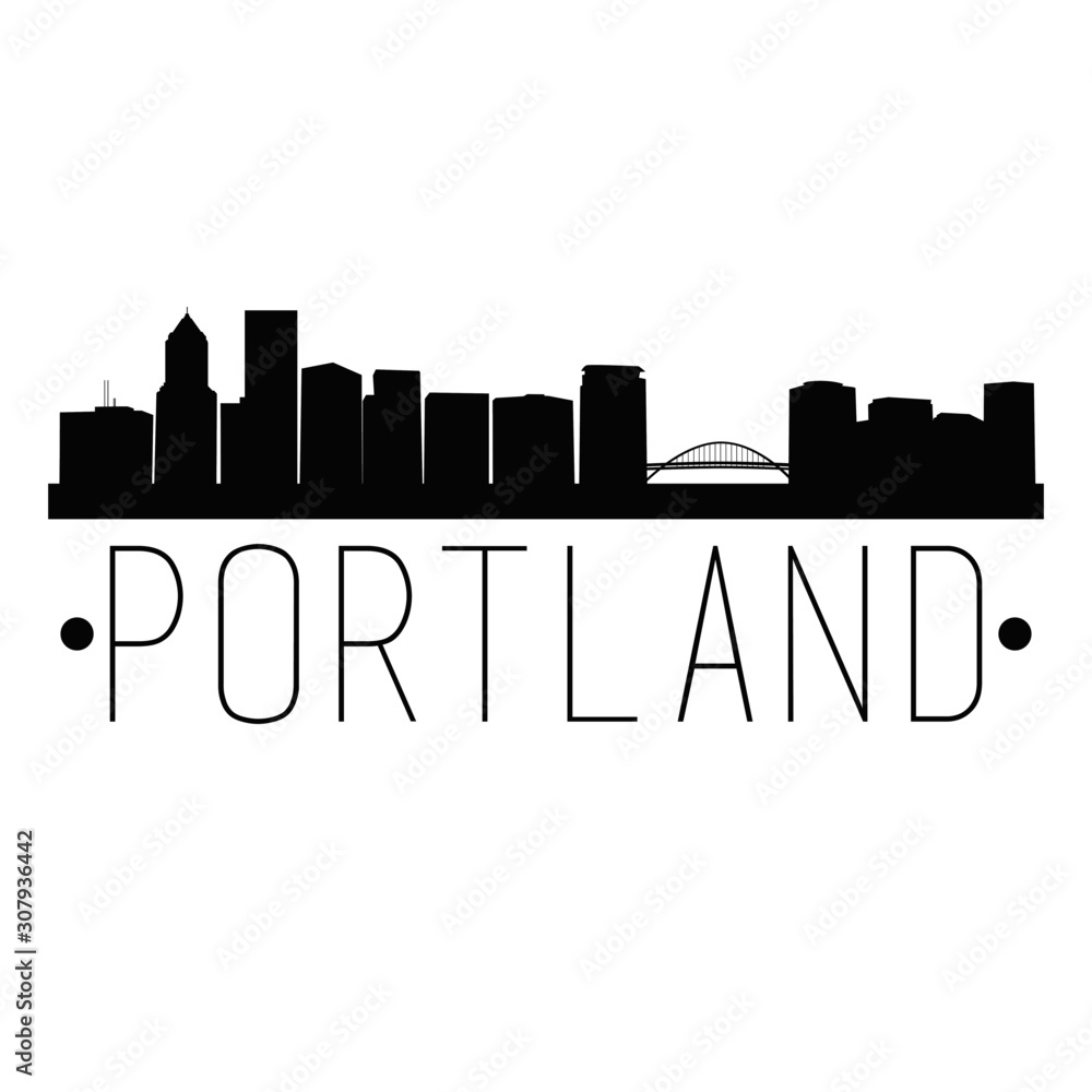 Portland Oregon Skyline Silhouette City Design Vector Famous Monuments Travel Landmark.