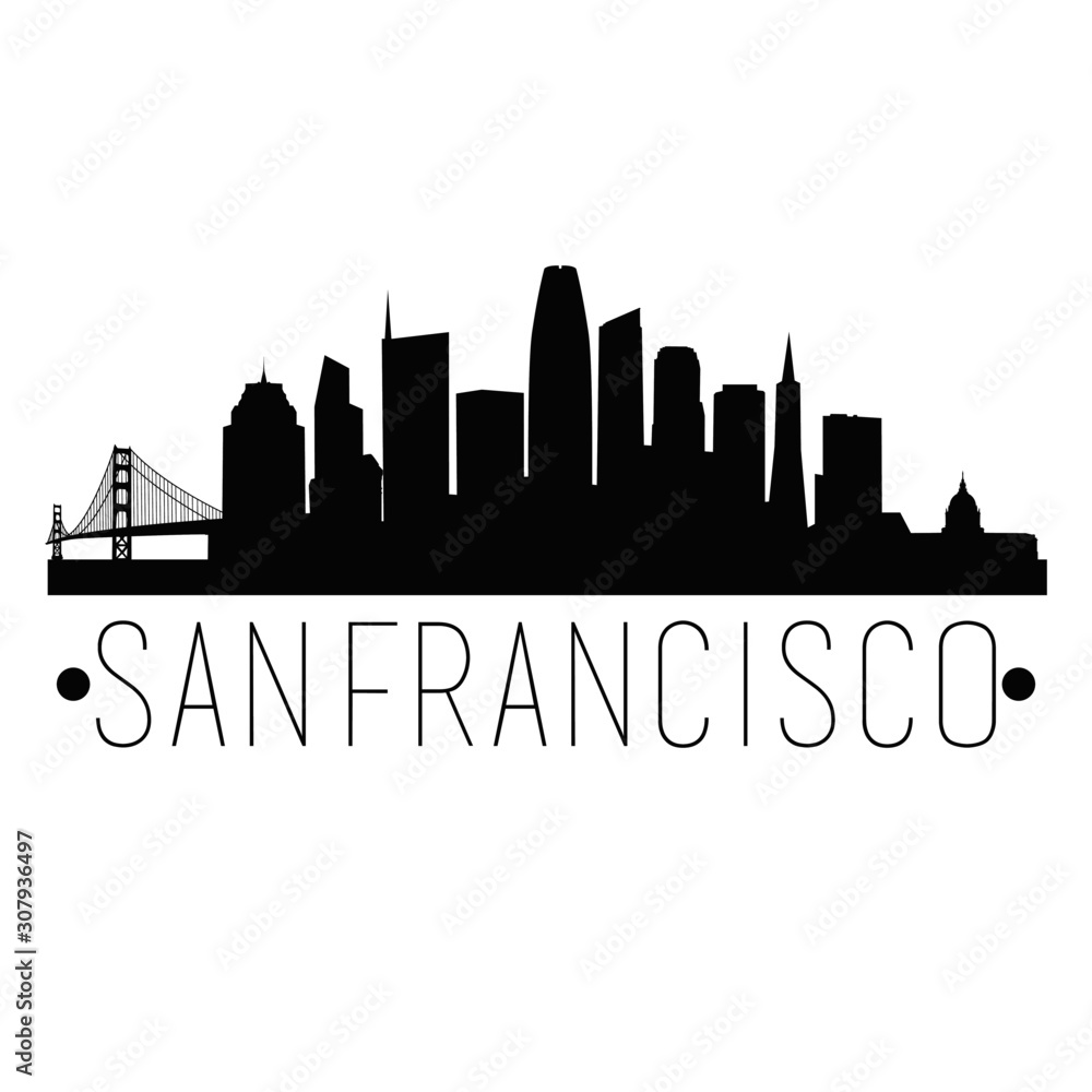 Fototapeta premium San Francisco California Skyline. Silhouette City Design Vector. Famous Monuments Travel Landmark.