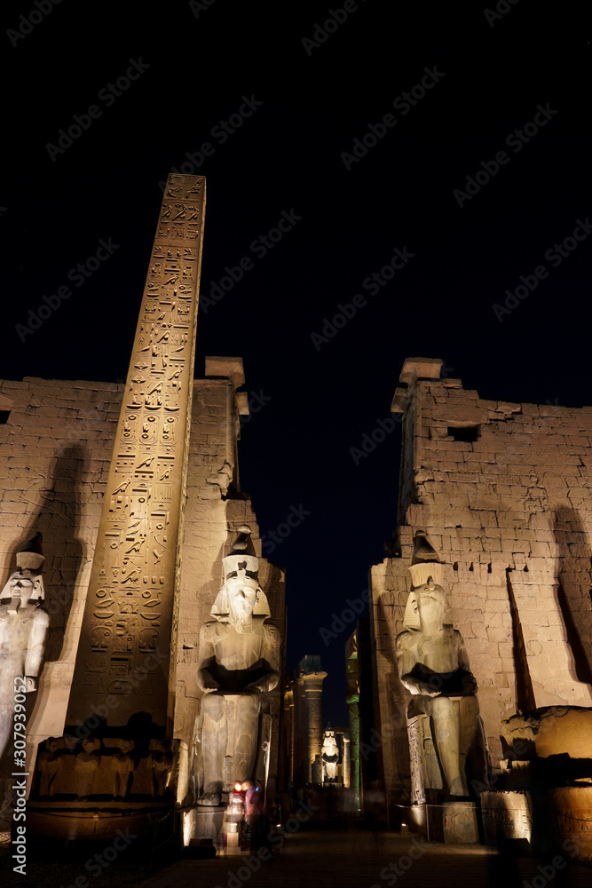 Luxor Temple by night at Luxor, Egypt