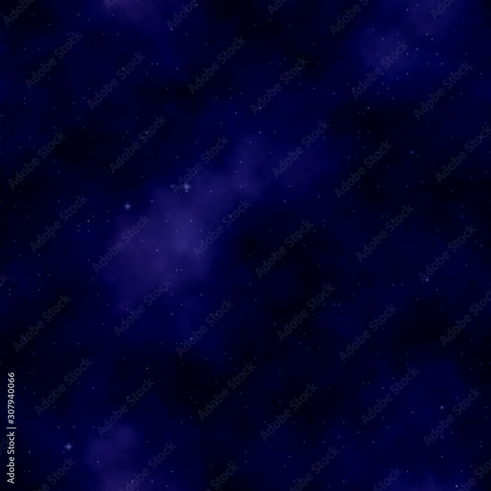 Background with seamless field of stars pattern. Colors: outer space, midnight blue, eggplant, denim, violet (purple).