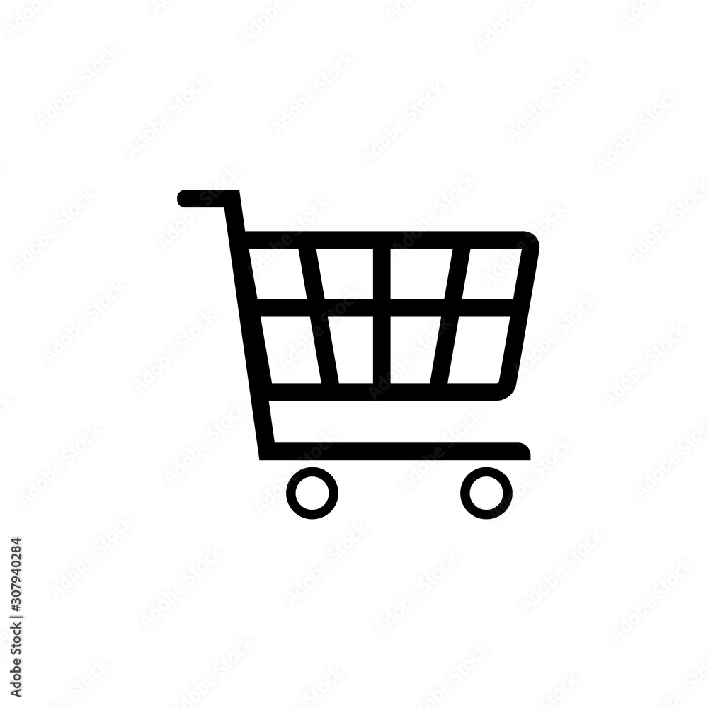 vector supermarket trolley black icon on a white background
