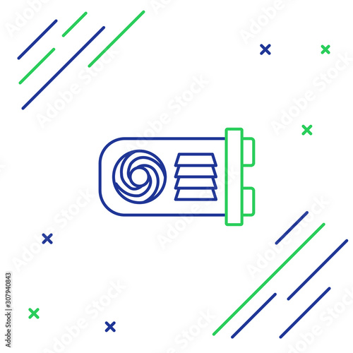 Blue and green line Mining farm icon on white background. Cryptocurrency mining, blockchain technology, bitcoin, digital money market, wallet. Colorful outline concept. Vector Illustration