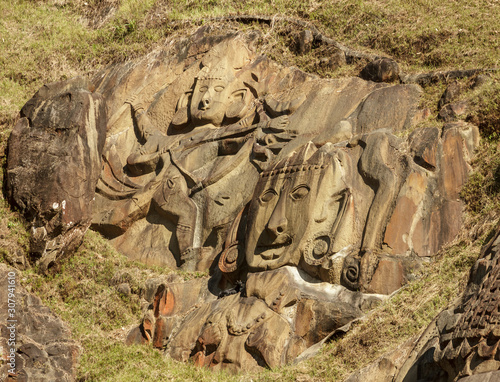The ancient rock carvings at the archaeological site of Unakoti in the state of Tripura in Northeast India.
