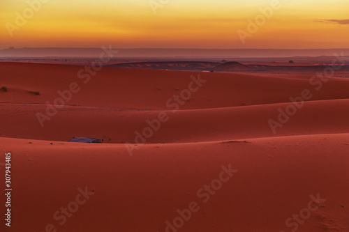 Sunrise in the Sahara desert  Morocco.