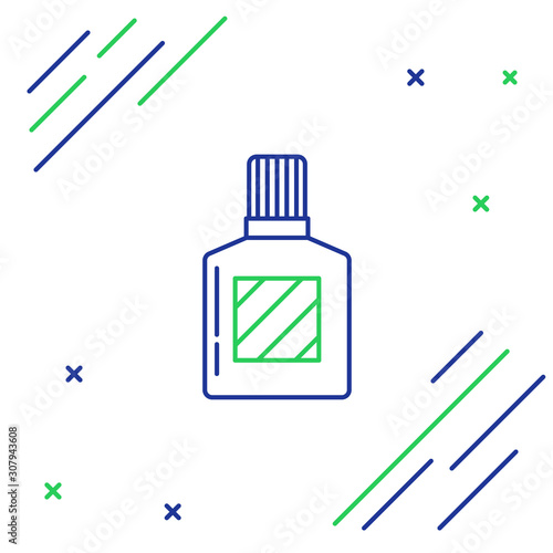 Blue and green line Aftershave icon isolated on white background. Cologne spray icon. Male perfume bottle. Colorful outline concept. Vector Illustration