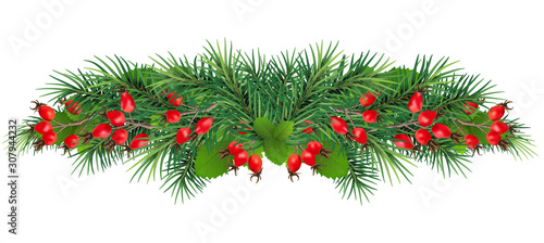 Christmas and New Year border of realistic branches of Christmas tree, Element for festive design .Eps 10
