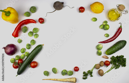Fototapeta Naklejka Na Ścianę i Meble -  Homegrown vegetables. Fresh organic vegetables. Vegetables from the garden. Colorful vegetable. Healthy vegetable. isolate. copyspace. frame