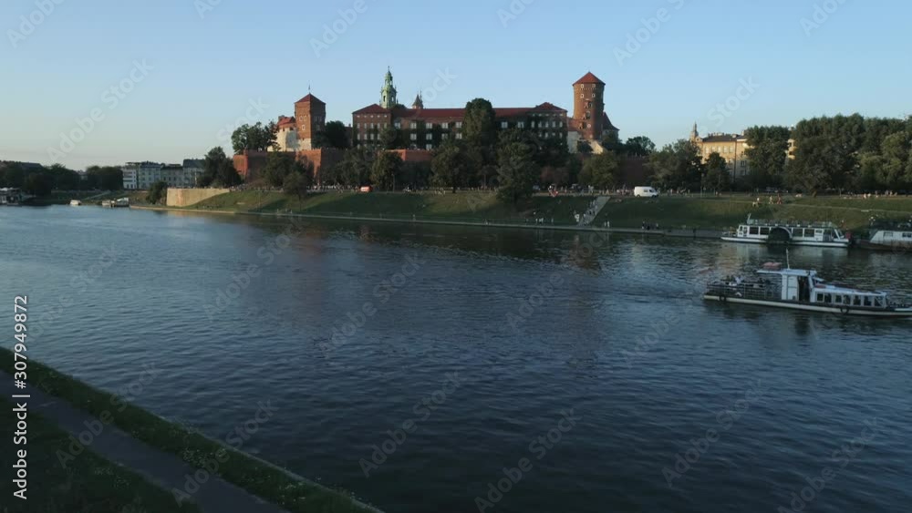 Aerial view. Sunset. Wawel Castle in the historic center of Krakow, Poland. 4K Aerial view. Sunset. Wawel Castle in the historic center of Krakow, Poland. 4K