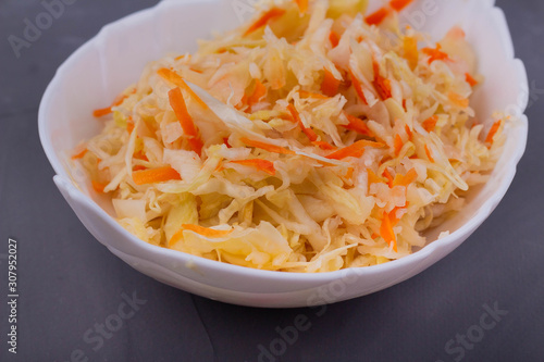 Sauerkraut in a white bowl