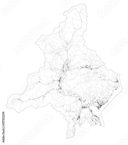 Obraz na płótnie Satellite map of province of Verbano-Cusio-Ossola, towns and roads, buildings and connecting roads of surrounding areas