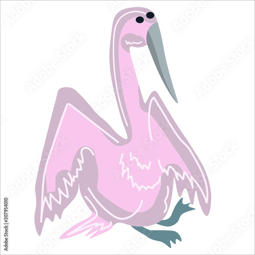 Pink bird simple design for toys, children illustration, graphic element. Vector, isolated.