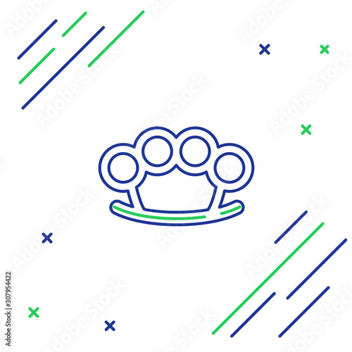 Blue and green line Brass knuckles icon isolated on white background. Colorful outline concept. Vector Illustration