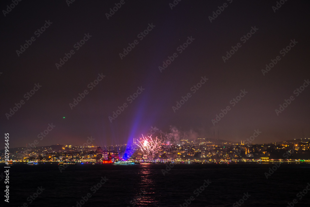 firework and light show in the boshporus