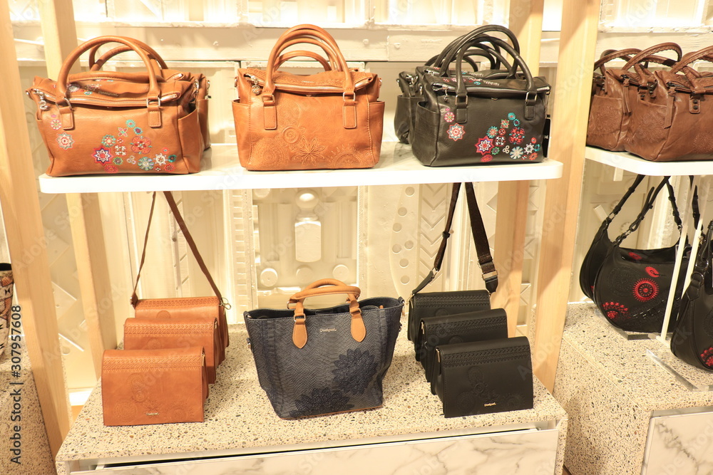Barcelona Spain september 29th 2019 Desigual handbags Photos