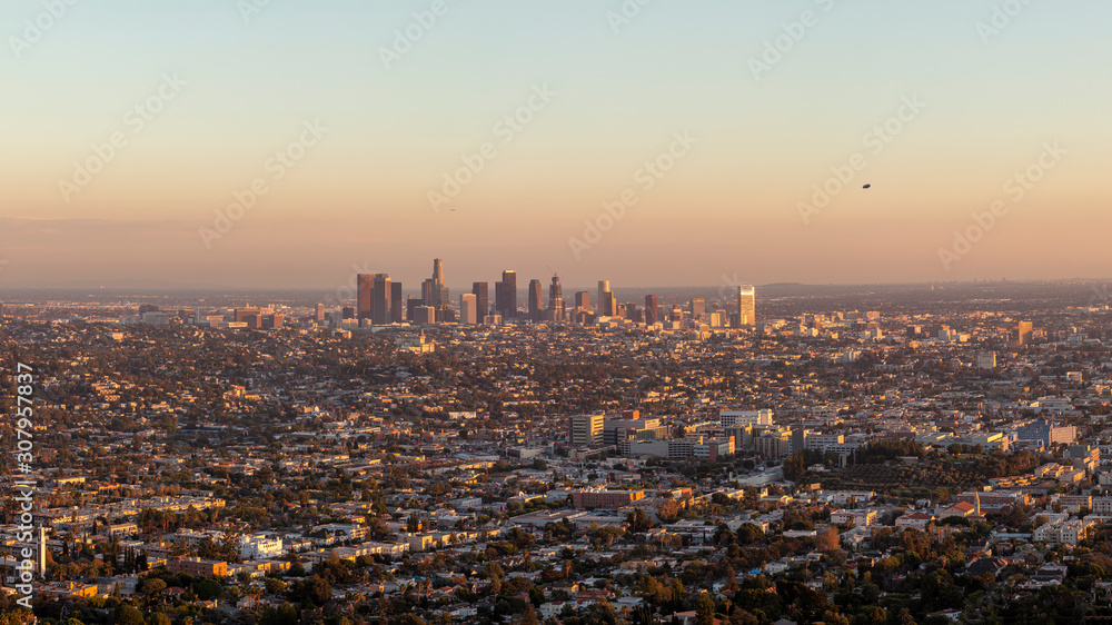 Los Angeles Downtown Skyline at Sunset - High Quality Panoramic