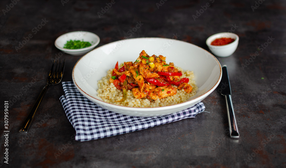 Ready to eat foods and drinks on metallic background