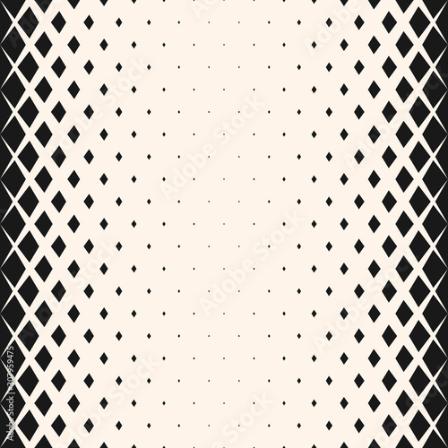 Geometric halftone seamless pattern with rhombuses, fade diamond shapes. Modern creative background. Hipster fashion design. Abstract monochrome texture with gradient transition effect. - Stock vector