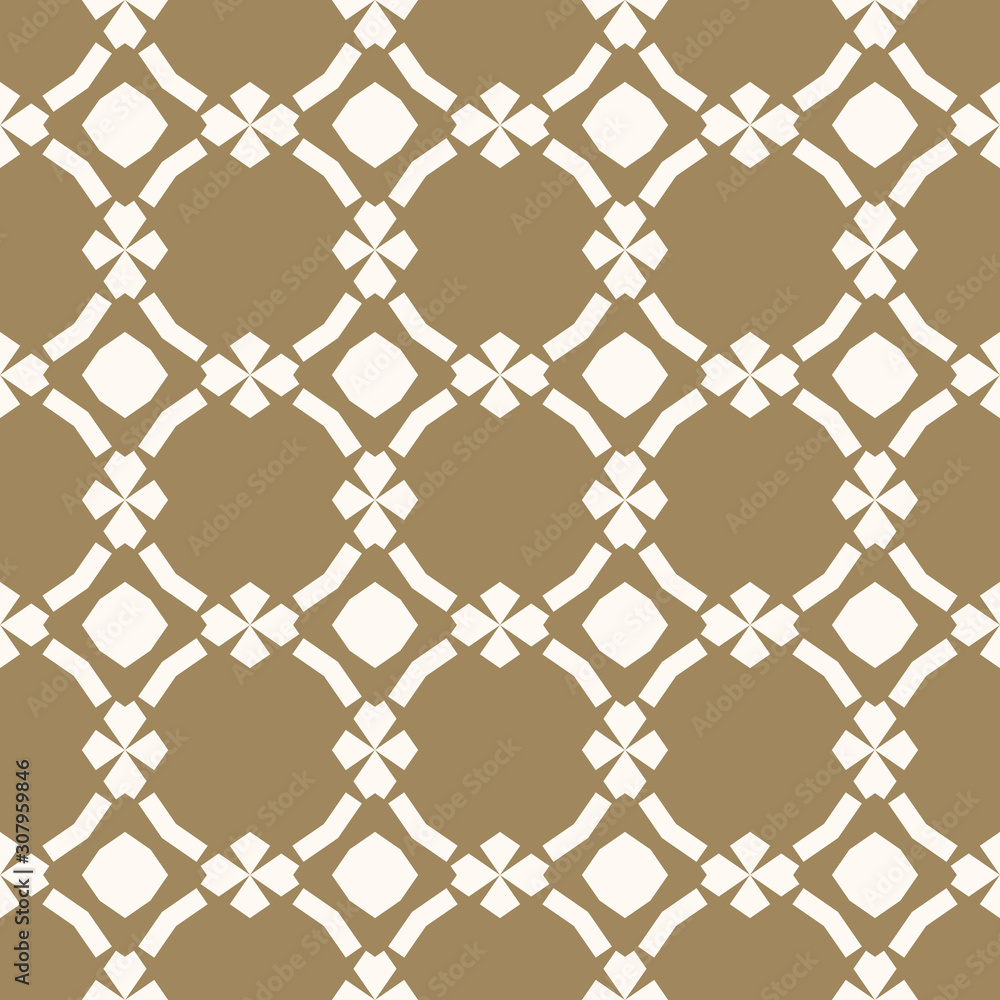 Vector golden ornamental pattern in oriental style. Abstract geometric seamless texture with floral shapes, diamond figures, grid, lattice. Elegant repeat gold and white background. Luxury design Vector golden ornamental pattern in oriental style. Abstract geometric seamless texture with floral shapes, diamond figures, grid, lattice. Elegant repeat gold and white background. Luxury design