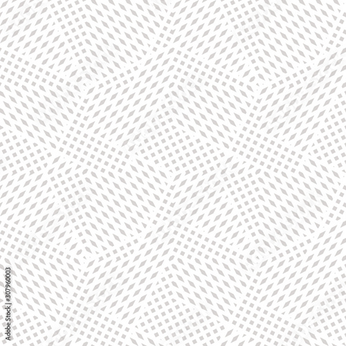 Vector geometric seamless pattern. Abstract graphic background with tiny shapes, squares, rhombuses. Subtle white and gray texture. Modern stylish linear background. Minimalist design for decor, web