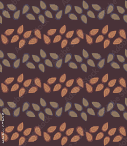 Watercolor Leaf Stripe Motif Background. Seamless Pattern Orange on Dark Brow...