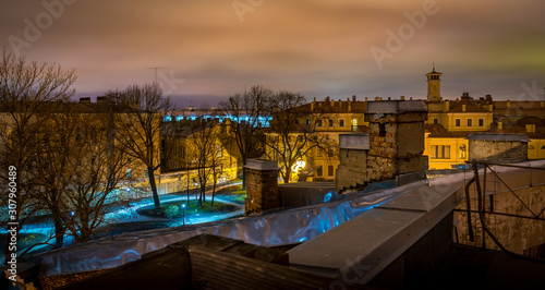 Night panorama of Petersburg from roof