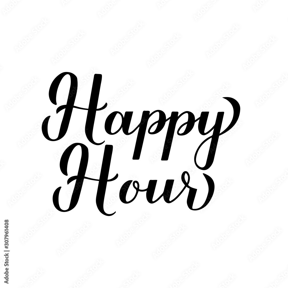 Happy Hours calligraphy hand lettering isolated on white. Special offer promotion banner. Easy to edit vector template for advertising, poster, sign, flyer, etc.