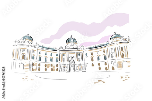 Austria Vienna Europe vector sketch city illustration line art