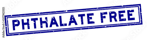 Grunge blue phthalate free word square rubber seal stamp on white background