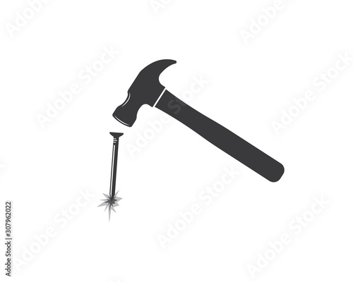 hummer and metal nail  icon logo vector illustration design