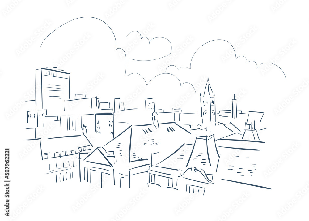 Manchester United Kingdom Europe vector sketch city illustration line art