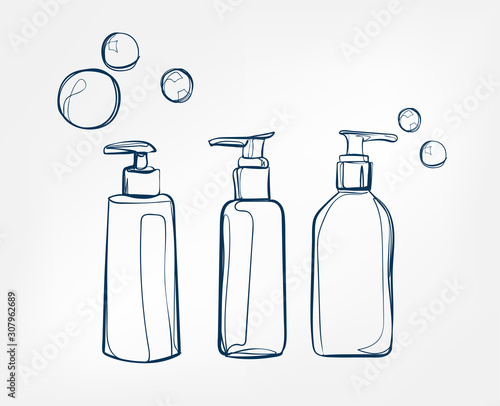 liquid cosmetics jars line art sketch outline isolated design element cosmetics vector