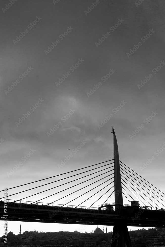 Naklejka premium skyline of istanbul and modern bridge