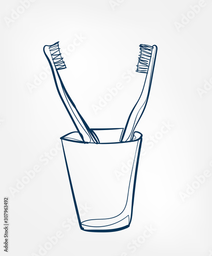 toothbrush line vector clip art isolated cosmetics