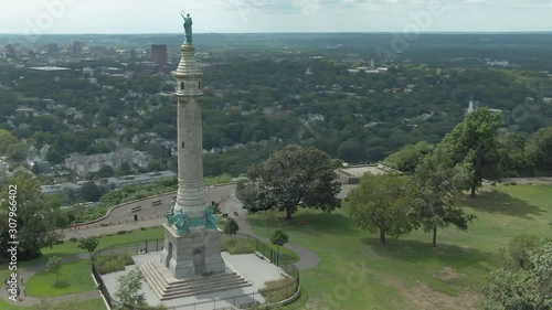 Aerial: flying over Soldiers & Sailors Monument in East Rock Park. Situated next to Yale University. New Haven. Connecticut, US. photo