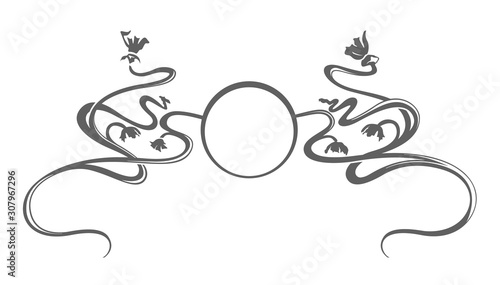 Art Nouveau Retro Ornament Floral And Round Frame