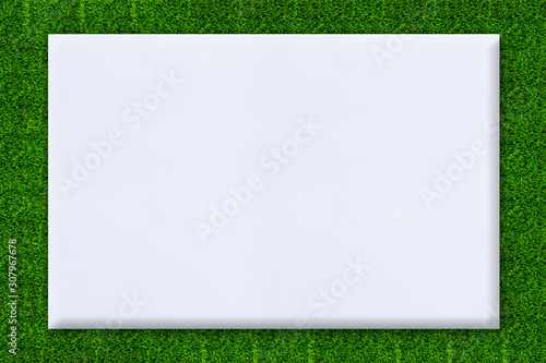 white paper on green grass background.