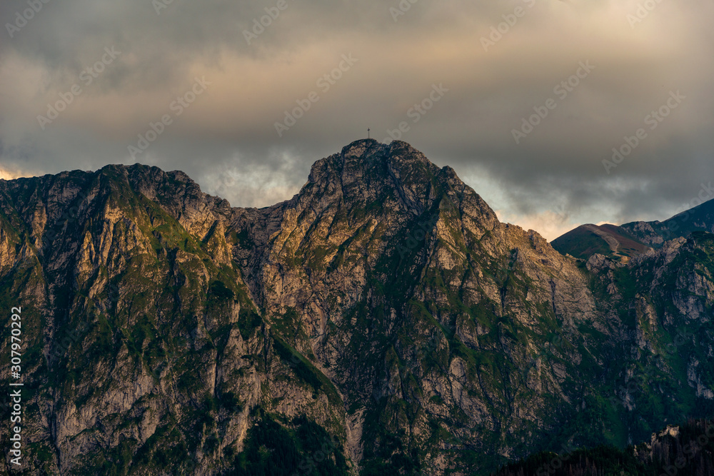 Giewont peak in the Tatra Mountains in Poland at sunset