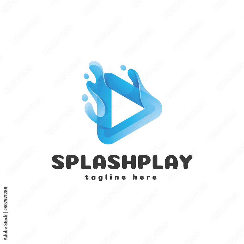 Abstract Modern 3D Triangle Play Button and Liquid Splash Logo Icon Abstract Modern 3D Triangle Play Button and Liquid Splash Logo Icon