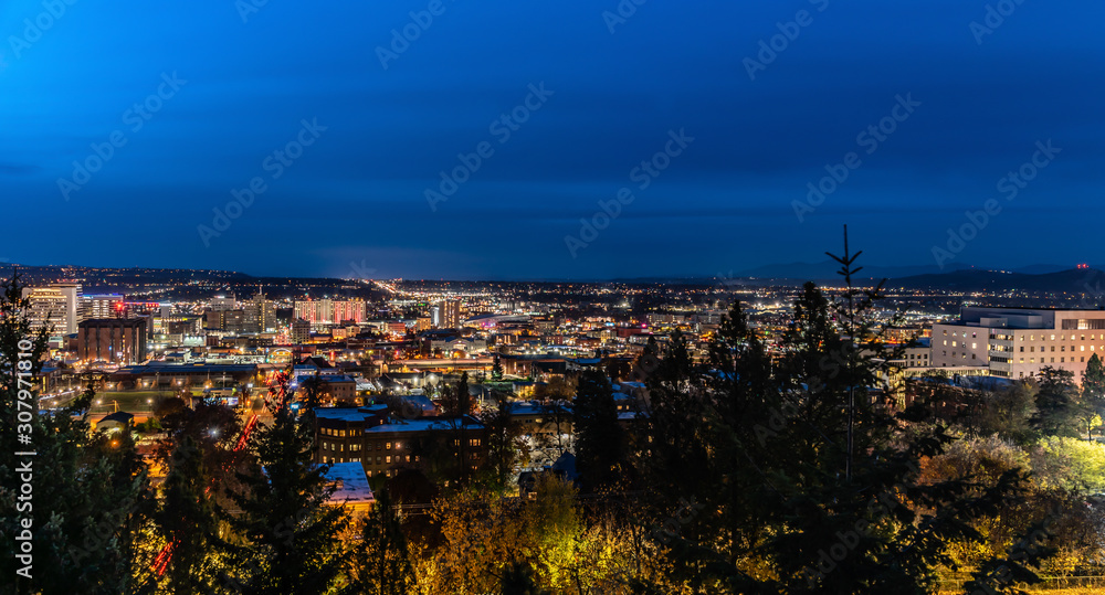 Evening Cityscape Of Spokane Washington