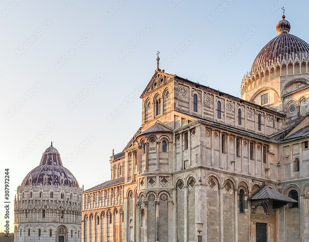 A stunning daily view of  the Leaning Cathedral of Pisa, which is located on Piazza dei Miracoli (Square of Miracles).