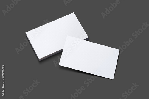 3D rendered horizontal Business visiting card mock-up with front and back. Invite, tag, empty mockup for Presentation on isolated Dark Grey background -  illustrating