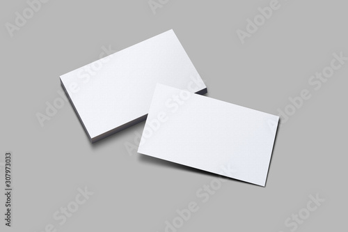 3D rendered horizontal Business visiting card mock-up with front and back. Invite, tag, empty mockup for Presentation on isolated Light Grey background -  illustrating