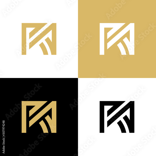 Initial letter RA R A uppercase luxury logo design template elements, gold color illustration - Vector